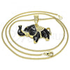 Oro Laminado Pendant Necklace, Gold Filled Style Elephant Design, Black Enamel Finish, Golden Finish, 04.380.0002.4.20