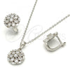 Sterling Silver Earring and Pendant Adult Set, Flower Design, with White Cubic Zirconia, Polished, Rhodium Finish, 10.175.0048