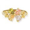 Oro Laminado Multi Stone Ring, Gold Filled Style Flower Design, with Multicolor and White Cubic Zirconia, Polished, Golden Finish, 5.172.008.07 (Size 7)
