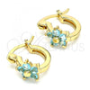 Oro Laminado Small Hoop, Gold Filled Style Flower Design, with Aqua Blue Cubic Zirconia, Polished, Golden Finish, 02.210.0502.4.10