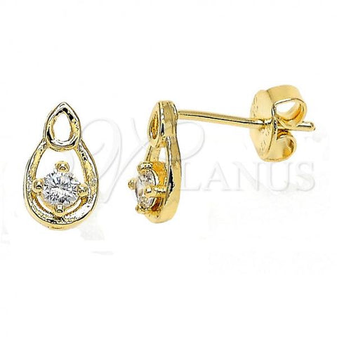 Oro Laminado Stud Earring, Gold Filled Style Teardrop Design, with White Cubic Zirconia, Polished, Golden Finish, 02.165.0152