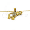 Oro Laminado Pendant Necklace, Gold Filled Style Elephant Design, with White Crystal, Polished, Golden Finish, 04.118.0117.18