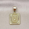Oro Laminado Fancy Pendant, Gold Filled Style Initials Design, Diamond Cutting Finish, Golden Finish, 05.411.0056