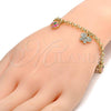 Oro Laminado Charm Bracelet, Gold Filled Style Butterfly and Rolo Design, with White Crystal, Pink Enamel Finish, Golden Finish, 03.63.1363.07