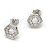 Sterling Silver Stud Earring, with White Cubic Zirconia, Polished, Rhodium Finish, 02.285.0021