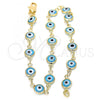 Oro Laminado Fancy Anklet, Gold Filled Style Evil Eye Design, Acqua Resin Finish, Golden Finish, 5.039.005.10
