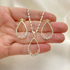 Oro Laminado Earring and Pendant Adult Set, Gold Filled Style Teardrop Design, with White Cubic Zirconia and White Micro Pave, Polished, Golden Finish, 10.196.0079