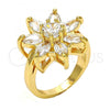 Oro Laminado Multi Stone Ring, Gold Filled Style Flower Design, with White Cubic Zirconia, Polished, Golden Finish, 01.210.0049.09 (Size 9)