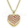 Oro Laminado Pendant Necklace, Gold Filled Style Heart Design, with Garnet and White Micro Pave, Polished, Golden Finish, 04.94.0036.1.20