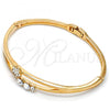 Oro Laminado Individual Bangle, Gold Filled Style Flower Design, with White Crystal, Polished, Golden Finish, 07.171.0032.04 (07 MM Thickness, Size 5 - 2.50 Diameter)