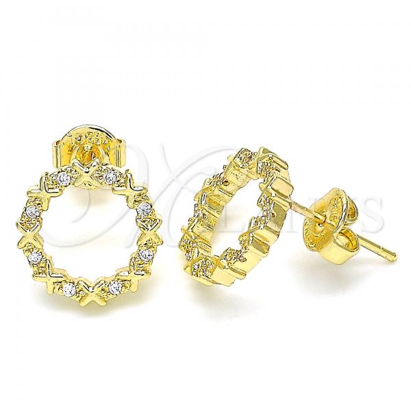 Oro Laminado Stud Earring, Gold Filled Style with White Micro Pave, Polished, Golden Finish, 02.156.0475