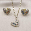 Oro Laminado Earring and Pendant Adult Set, Gold Filled Style Heart and Baguette Design, with Multicolor and White Cubic Zirconia, Polished, Golden Finish, 10.196.0191