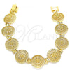 Oro Laminado Fancy Bracelet, Gold Filled Style Flower Design, Diamond Cutting Finish, Golden Finish, 03.100.0061.07