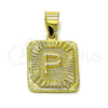 Oro Laminado Fancy Pendant, Gold Filled Style Initials Design, Diamond Cutting Finish, Golden Finish, 05.411.0054