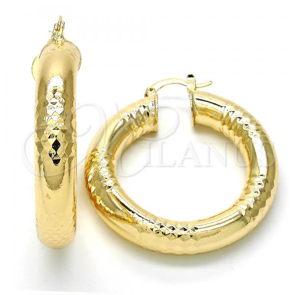 Oro Laminado Medium Hoop, Gold Filled Style Hollow Design, Diamond Cutting Finish, Golden Finish, 02.261.0056.40