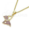 Oro Laminado Pendant Necklace, Gold Filled Style Butterfly Design, with Ruby Micro Pave, Polished, Golden Finish, 04.156.0318.1.20