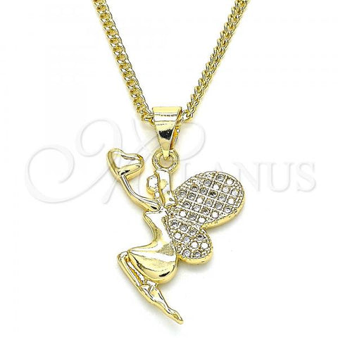 Oro Laminado Pendant Necklace, Gold Filled Style Angel and Heart Design, with Multicolor Micro Pave, Polished, Golden Finish, 04.344.0028.20