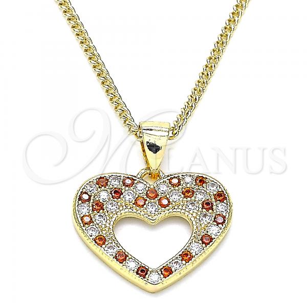 Oro Laminado Pendant Necklace, Gold Filled Style Heart Design, with Garnet and White Micro Pave, Polished, Golden Finish, 04.156.0373.1.20