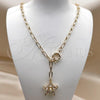 Oro Laminado Fancy Necklace, Gold Filled Style Flower and Rolo Design, with White Cubic Zirconia, Polished, Golden Finish, 04.63.1442.20