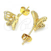 Oro Laminado Stud Earring, Gold Filled Style Butterfly Design, with White Micro Pave, Polished, Golden Finish, 02.156.0374