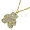 Oro Laminado Pendant Necklace, Gold Filled Style Teddy Bear Design, with White Micro Pave, Polished, Golden Finish, 04.94.0030.20