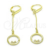 Sterling Silver Long Earring, Heart Design, with White Micro Pave, Polished, Golden Finish, 02.186.0162