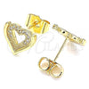 Oro Laminado Stud Earring, Gold Filled Style Heart Design, with White Micro Pave, Polished, Golden Finish, 02.156.0511