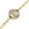 Oro Laminado Fancy Bracelet, Gold Filled Style Guadalupe Design, with Multicolor Cubic Zirconia and White Micro Pave, Polished, Golden Finish, 03.210.0146.1.07
