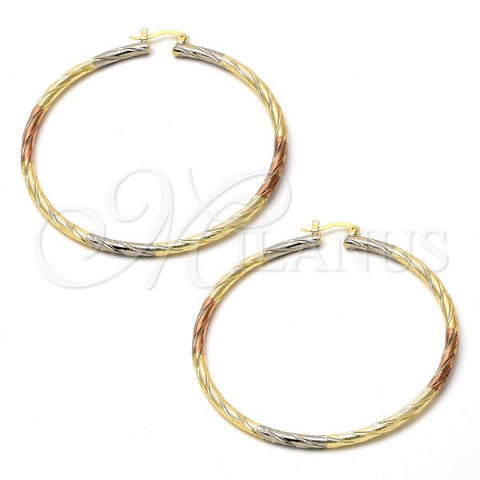 Gold Plated Extra Large Hoop, Diamond Cutting Finish, Tricolor, 02.70.0023.65