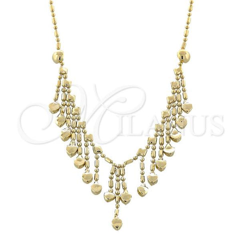 Oro Laminado Fancy Necklace, Gold Filled Style Heart and Love Design, Golden Finish, 5.011.007