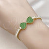 Oro Laminado Fancy Bracelet, Gold Filled Style Heart and Baguette Design, with Light Green Mother of Pearl and White Cubic Zirconia, Polished, Golden Finish, 03.284.0050.07