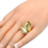 Oro Laminado Multi Stone Ring, Gold Filled Style Greek Key Design, with White Crystal, Polished, Golden Finish, 01.241.0028.07 (Size 7)