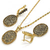 Oro Laminado Earring and Pendant Adult Set, Gold Filled Style Flower Design, with White Crystal, Polished, Golden Finish, 10.314.0007.1