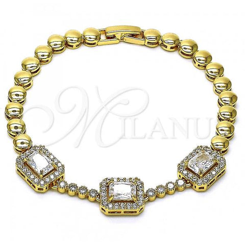 Oro Laminado Fancy Bracelet, Gold Filled Style with White Cubic Zirconia and White Micro Pave, Polished, Golden Finish, 03.283.0119.1.07