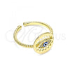 Oro Laminado Multi Stone Ring, Gold Filled Style Evil Eye Design, with White Micro Pave, Blue Enamel Finish, Golden Finish, 01.213.0007