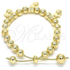 Oro Laminado Adjustable Bolo Bracelet, Gold Filled Style Heart Design, Polished, Golden Finish, 03.63.2012.08