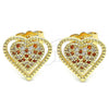 Oro Laminado Stud Earring, Gold Filled Style Heart Design, with Garnet and White Micro Pave, Polished, Golden Finish, 02.156.0520.1