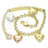 Oro Laminado Charm Bracelet, Gold Filled Style Heart Design, Diamond Cutting Finish, Tricolor, 03.351.0102.07