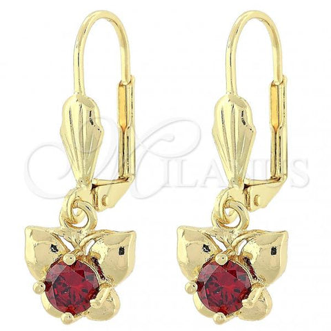 Oro Laminado Dangle Earring, Gold Filled Style Butterfly Design, with Garnet Cubic Zirconia, Polished, Golden Finish, 02.63.2449.1