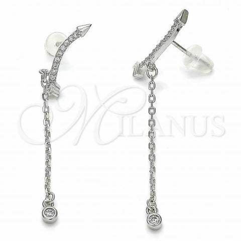 Sterling Silver Long Earring, with White Cubic Zirconia, Polished, Rhodium Finish, 02.367.0015