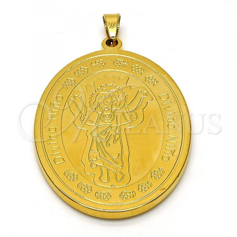 Stainless Steel Religious Pendant, Divino Niño Design, Polished, Golden Finish, 05.247.0002