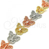 Oro Laminado Fancy Bracelet, Gold Filled Style Butterfly Design, with White Crystal, Polished, Tricolor, 03.380.0006.08