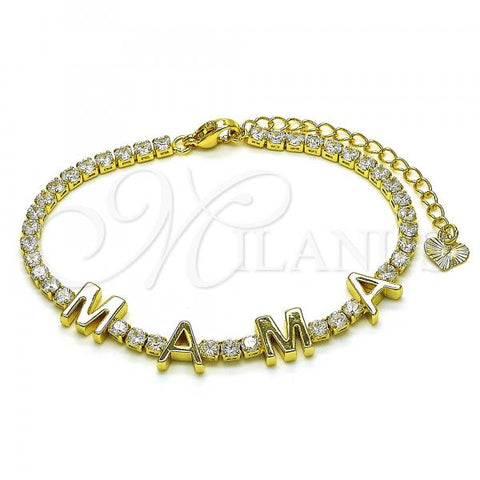 Oro Laminado Tennis Bracelet, Gold Filled Style Mom Design, with White Cubic Zirconia, Polished, Golden Finish, 03.341.0198.07