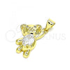 Oro Laminado Fancy Pendant, Gold Filled Style Teddy Bear Design, with White Cubic Zirconia, Polished, Golden Finish, 05.341.0052