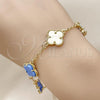 Oro Laminado Fancy Bracelet, Gold Filled Style Four-leaf Clover and Rolo Design, with Light Sapphire Mother of Pearl, Diamond Cutting Finish, Golden Finish, 03.414.0002.3.07