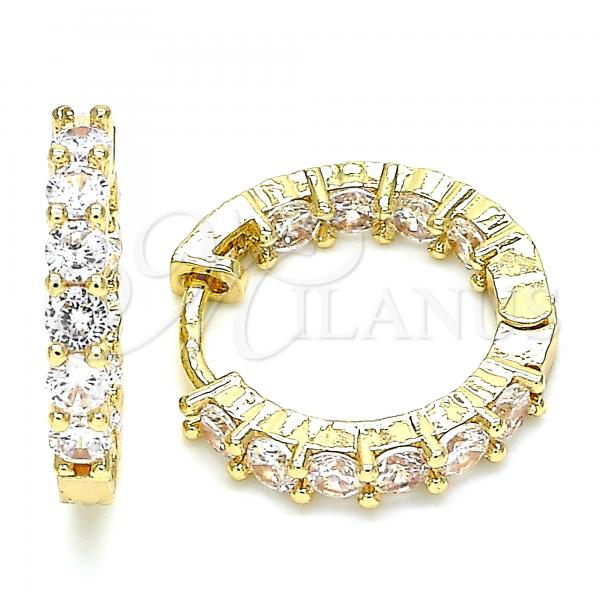 Oro Laminado Huggie Hoop, Gold Filled Style with White Cubic Zirconia, Polished, Golden Finish, 02.210.0438.20