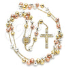 Oro Laminado Medium Rosary, Gold Filled Style Jesus and Crucifix Design, with White Crystal, Polished, Tricolor, 09.253.0054.26
