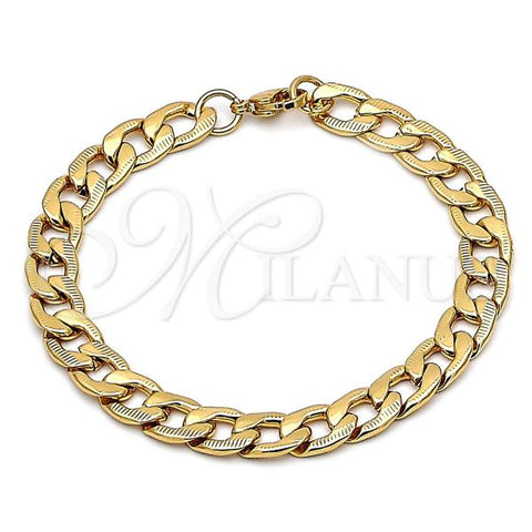 Stainless Steel Basic Bracelet, Pave Cuban Design, Diamond Cutting Finish, Golden Finish, 03.116.0028.09