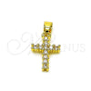 Oro Laminado Religious Pendant, Gold Filled Style Cross Design, with White Cubic Zirconia, Polished, Golden Finish, 05.341.0104