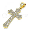 Oro Laminado Religious Pendant, Gold Filled Style Cross Design, with White Micro Pave, Polished, Golden Finish, 05.342.0073